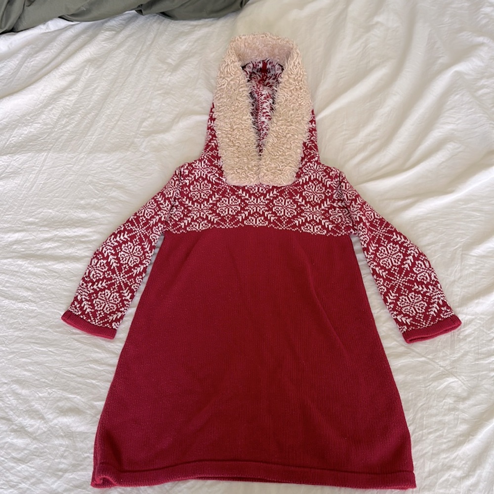 LL Bean toddler size 4 red sweater dress with hood